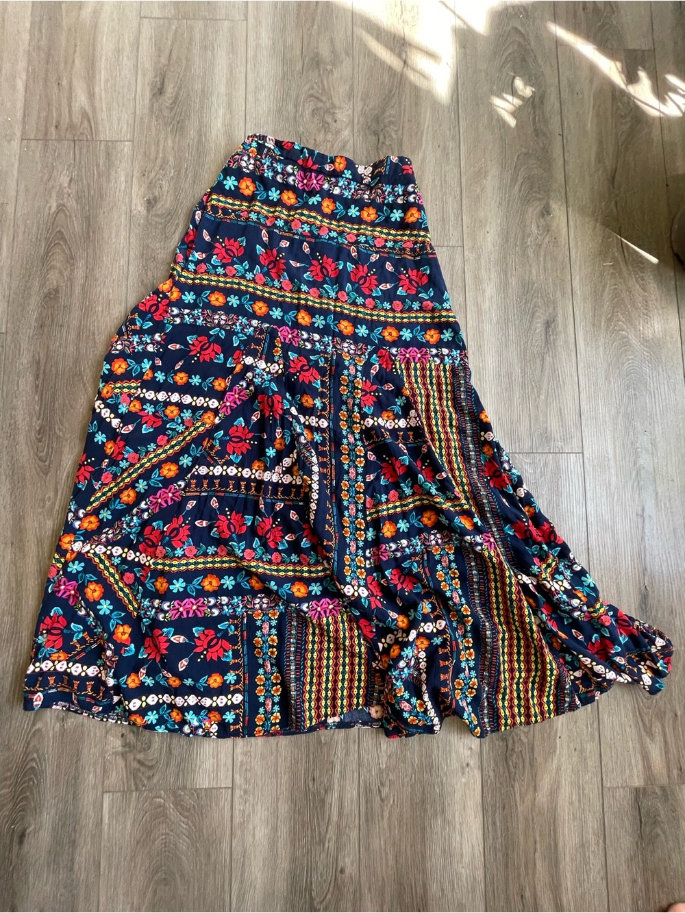 Boho Floral Patchwork Maxi Skirt - Navy Floral